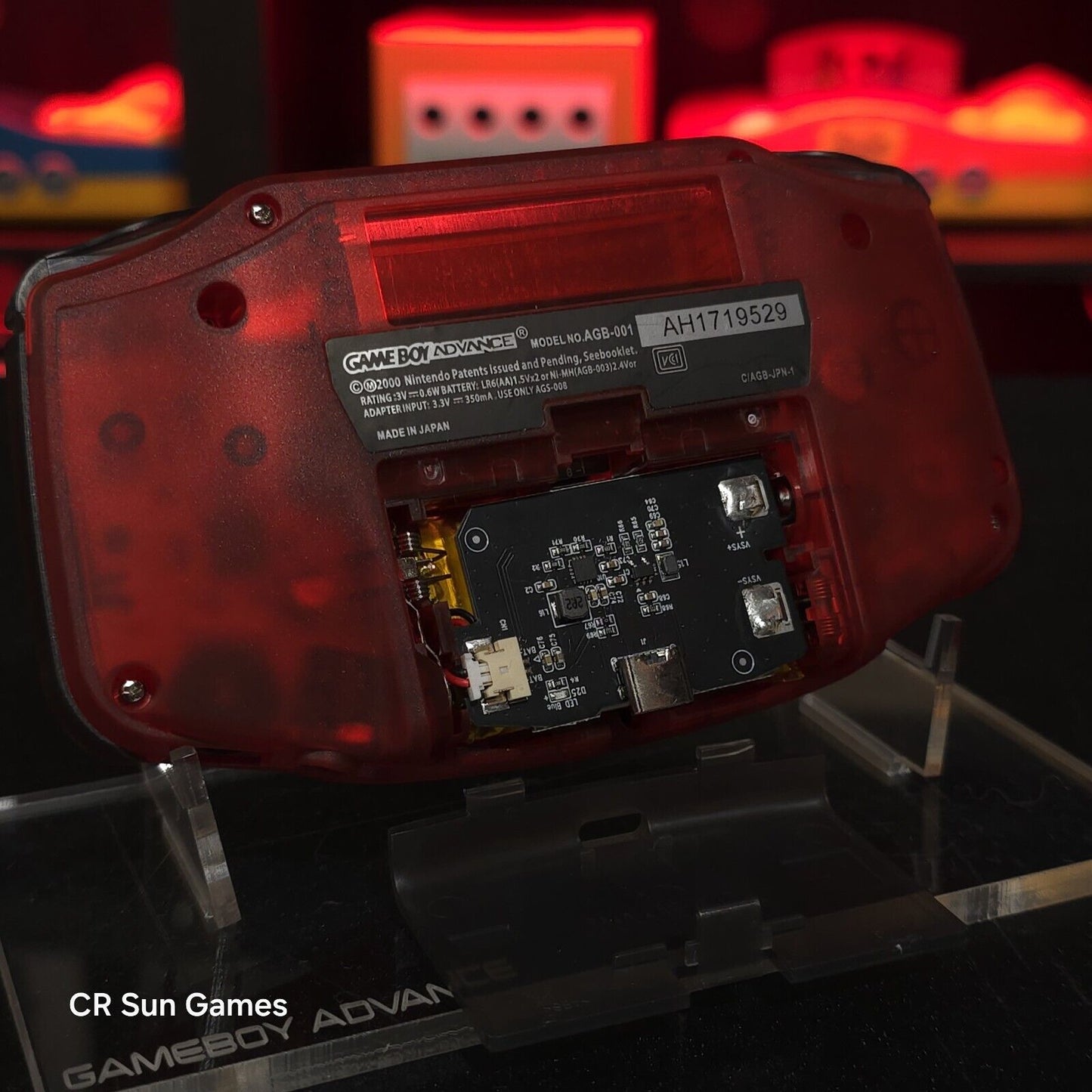 Clear Red Game Boy Advance GBA iPS V5 LCD USB-C 1800 mAh Rechargeable Battery