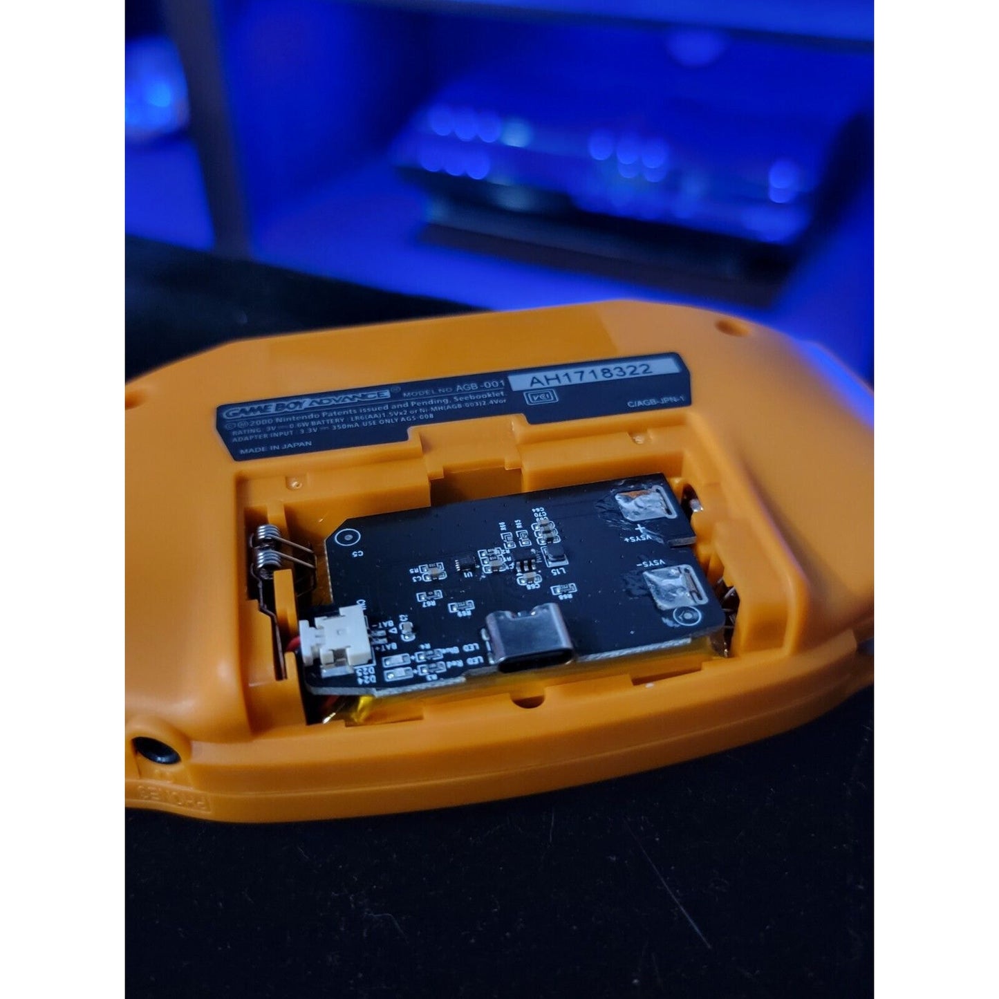 Orange Game Boy Advance GBA Console iPS Backlit LCD USB-C Rechargeable Battery