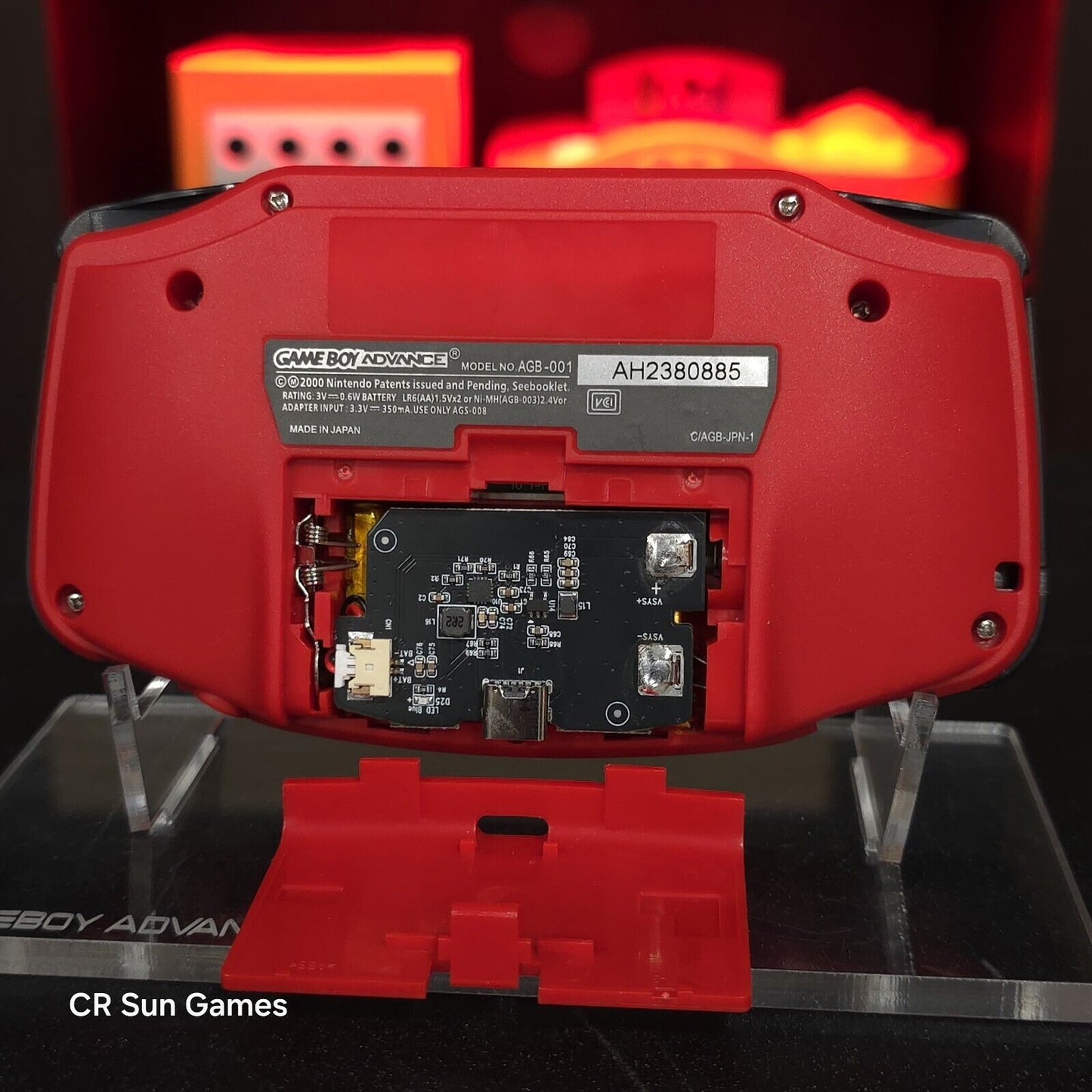 Mario Red Game Boy Advance GBA iPS LCD USB-C 1800 mAh Rechargeable Battery