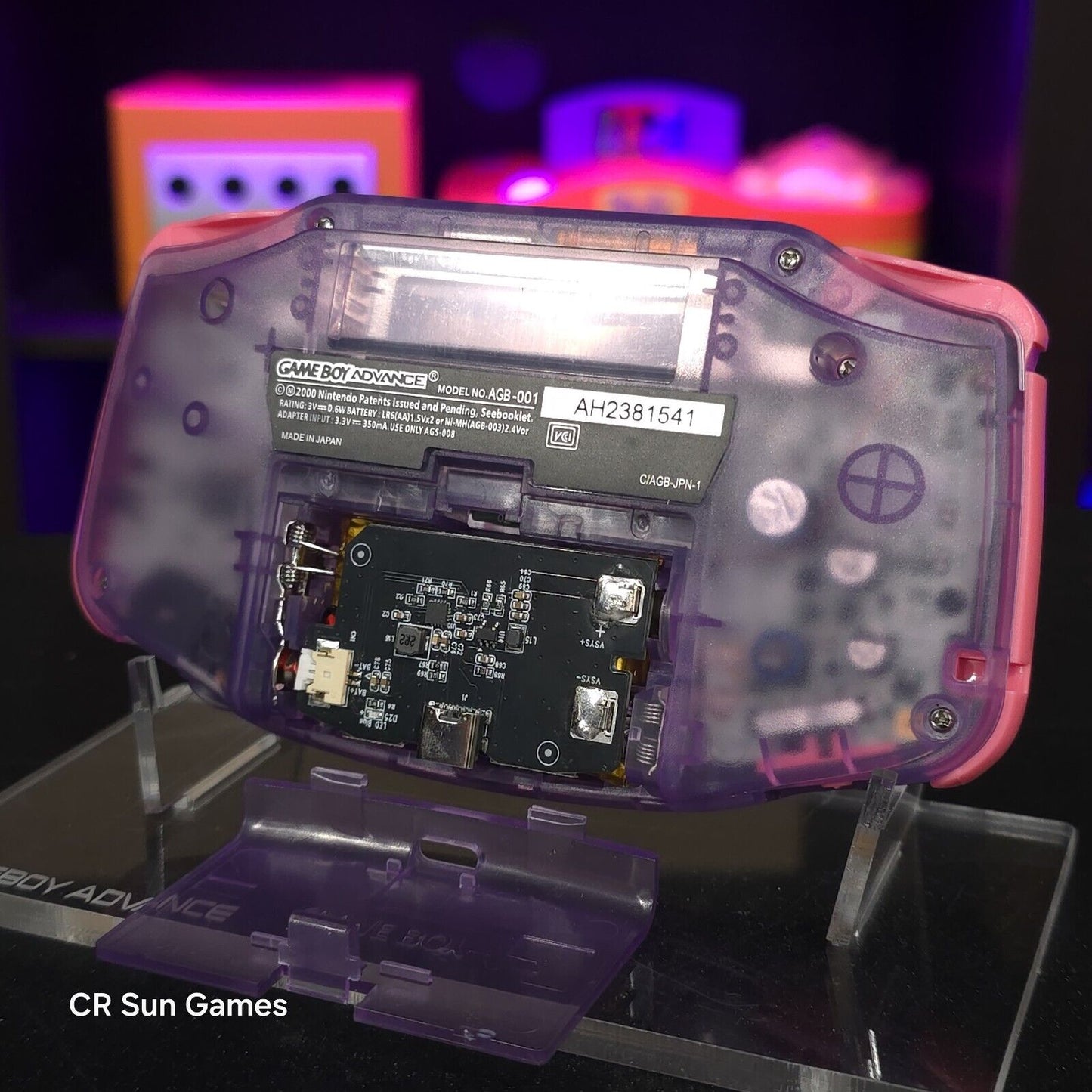 Gengar Purple Game Boy Advance GBA iPS LCD USB-C 1800 mAh Rechargeable Battery