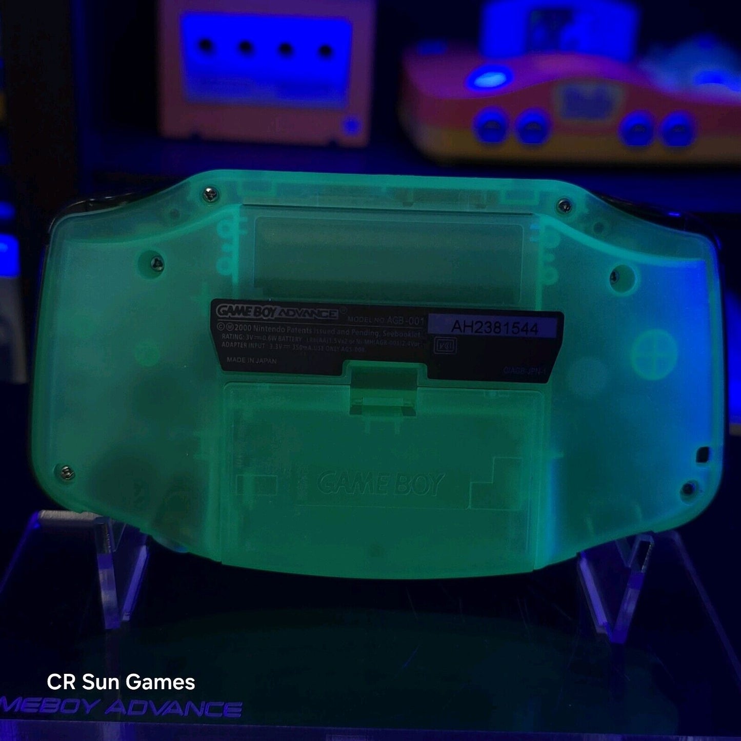 Teal Glow In The Dark GameBoy Advance GBA Console with iPS Backlight LCD MOD