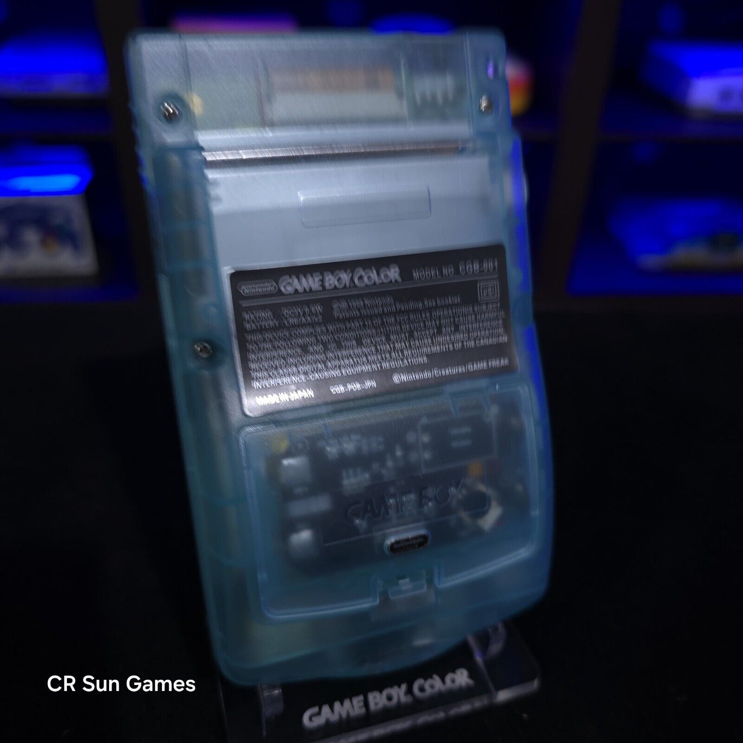Glow In The Dark Blue Gameboy Color Console OLED Touch & USB-C Recharge Battery