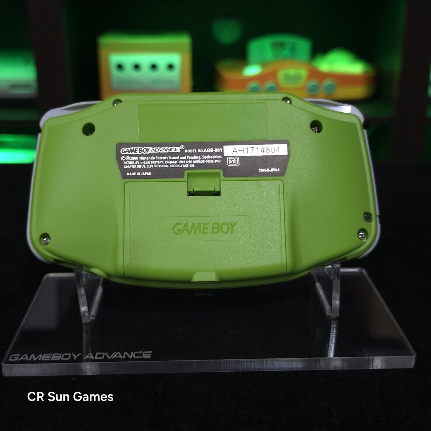 Green Game Boy Advance GBA iPS V5 LCD USB-C 1800 mAh Rechargeable Battery