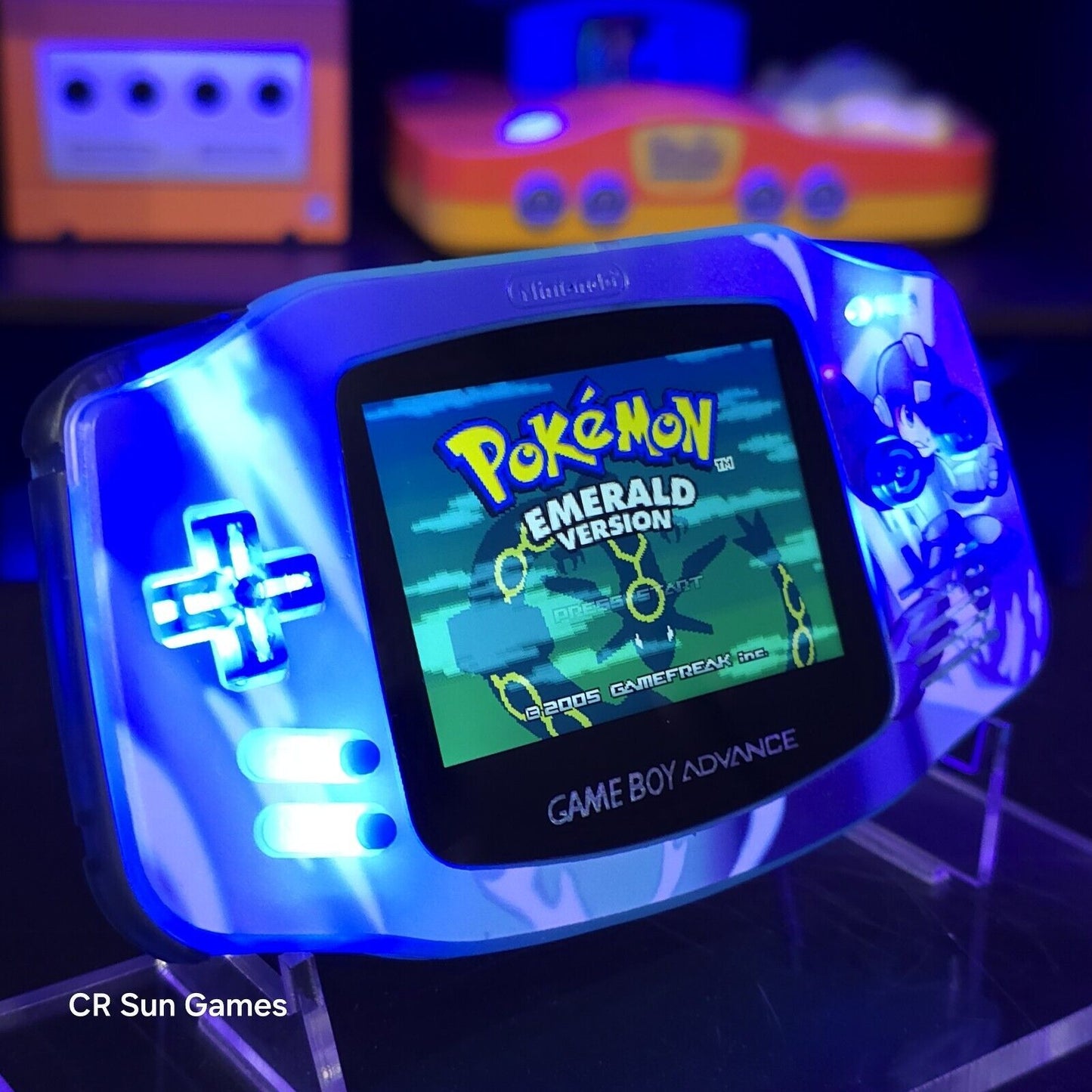 Megaman Glow Game Boy Advance GBA iPS V5 Backlit Mod & Blue LED Mod Console