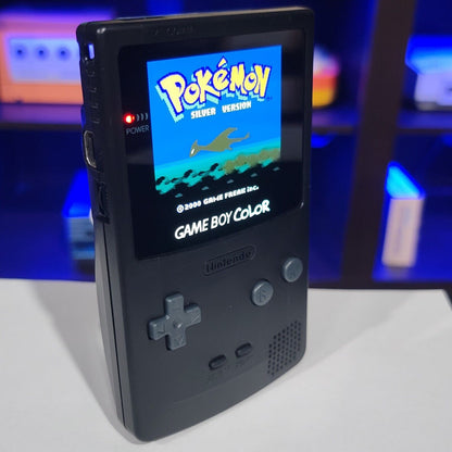 Black Gameboy Color Console OLED Touch Screen And USB-C Rechargeable Battery Mod