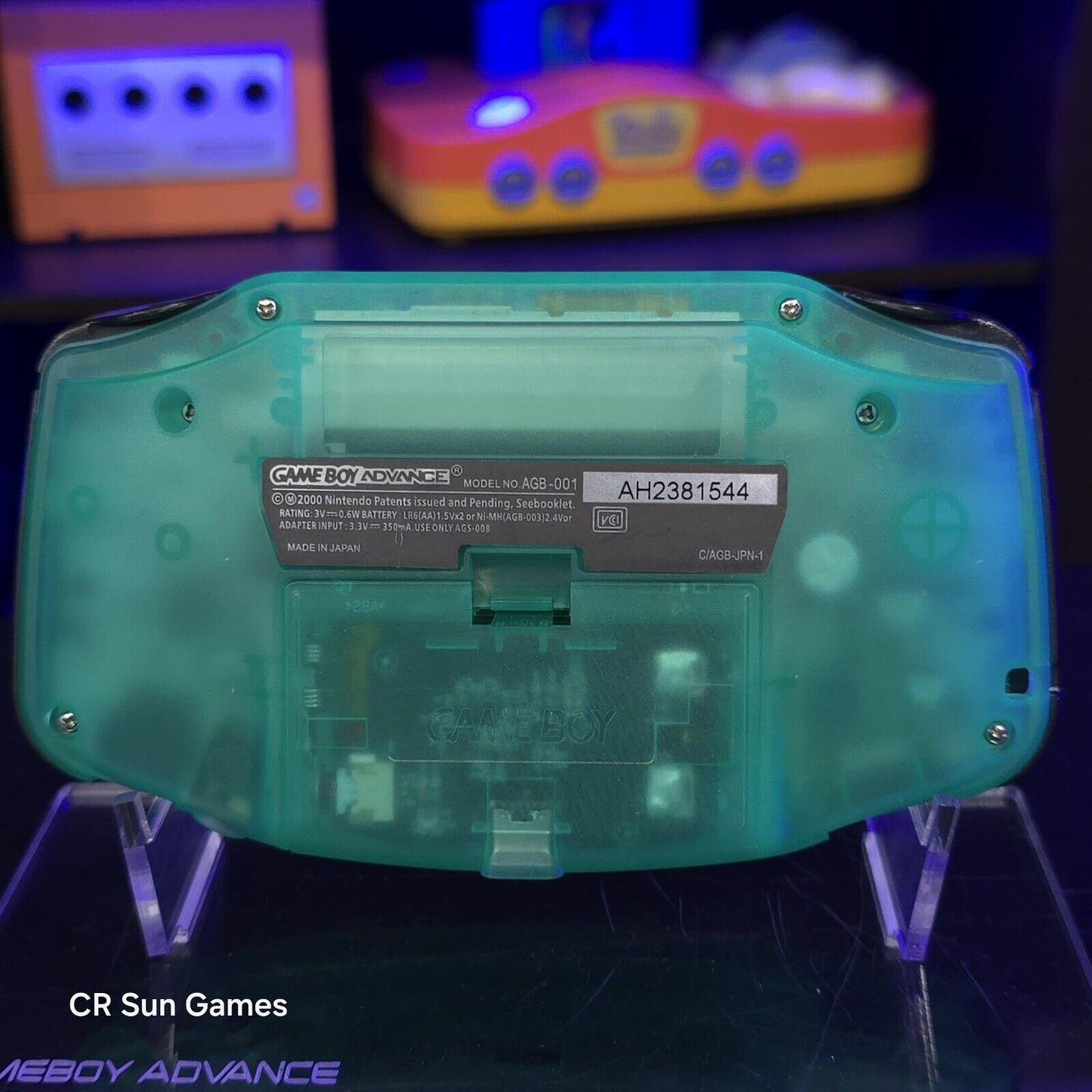 Clear Teal Glow Game Boy Advance GBA iPS LCD USB-C 1800 mAh Rechargeable Battery