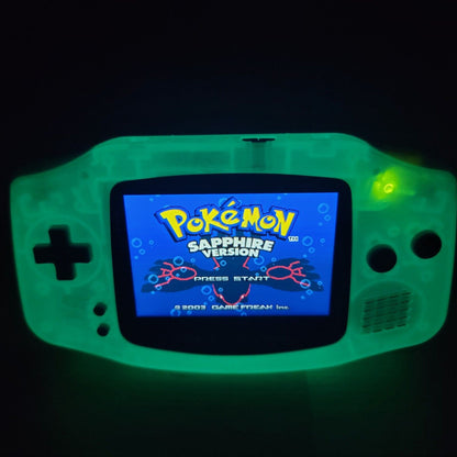 Glacial Glow In The Dark Gameboy Advance GBA Console with iPS Backlight LCD MOD