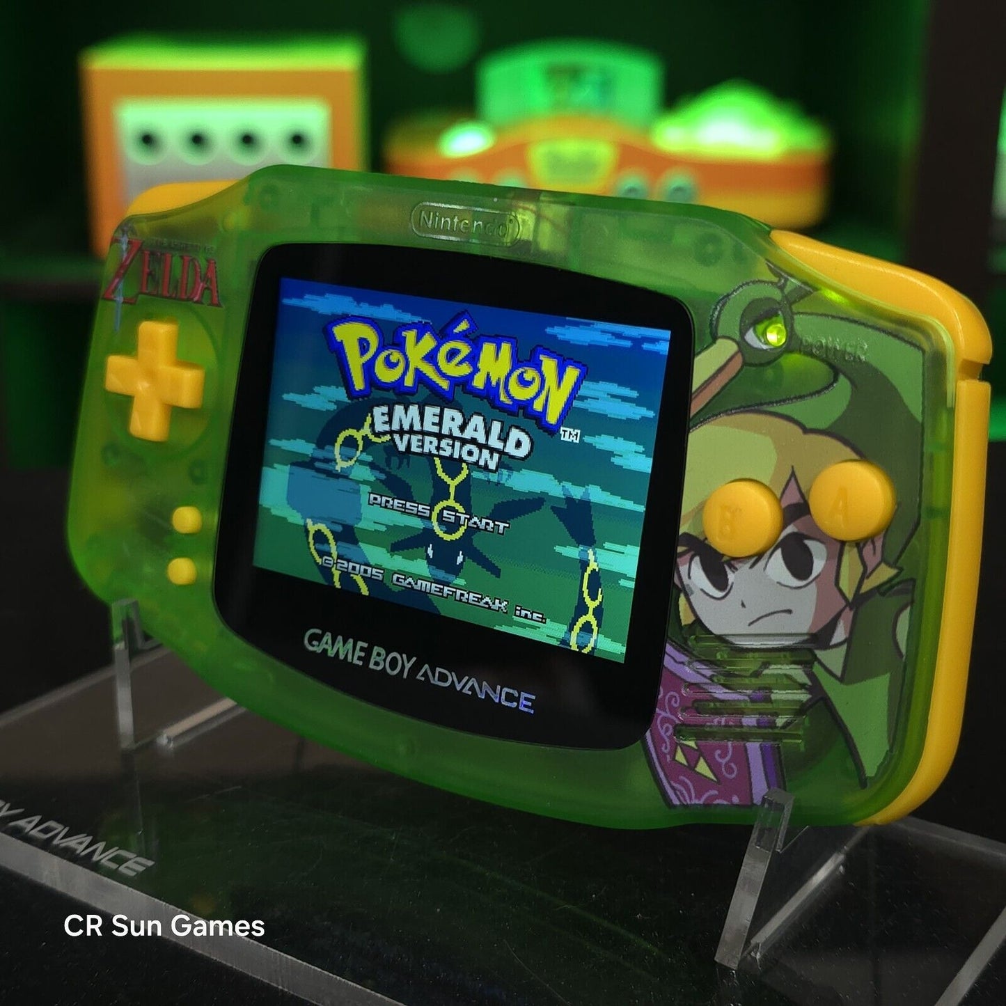 Link Zelda Green Game Boy Advance GBA iPS LCD USBC 1800 mAh Rechargeable Battery