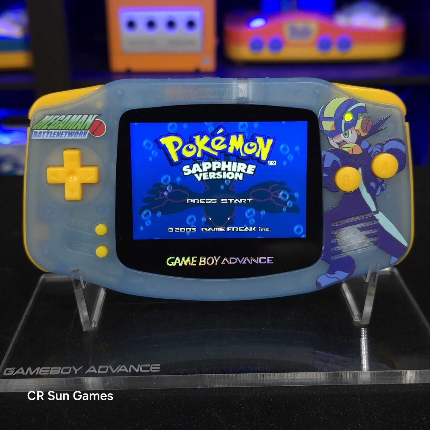 Megaman Blue Game Boy Advance GBA Console with iPS V5 Backlight Backlit LCD MOD