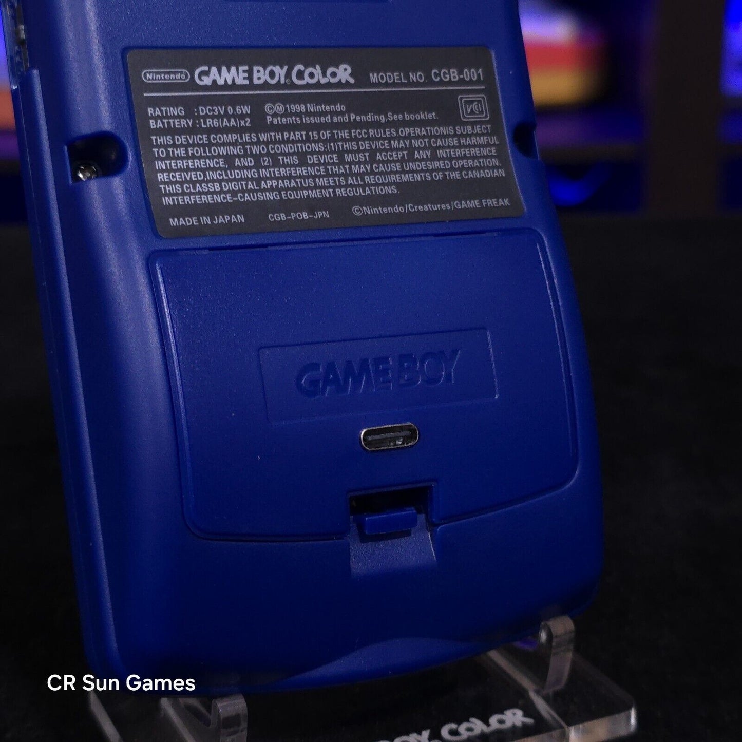 Blue Gameboy Color Console OLED Touch Screen USB-C Rechargeable Battery