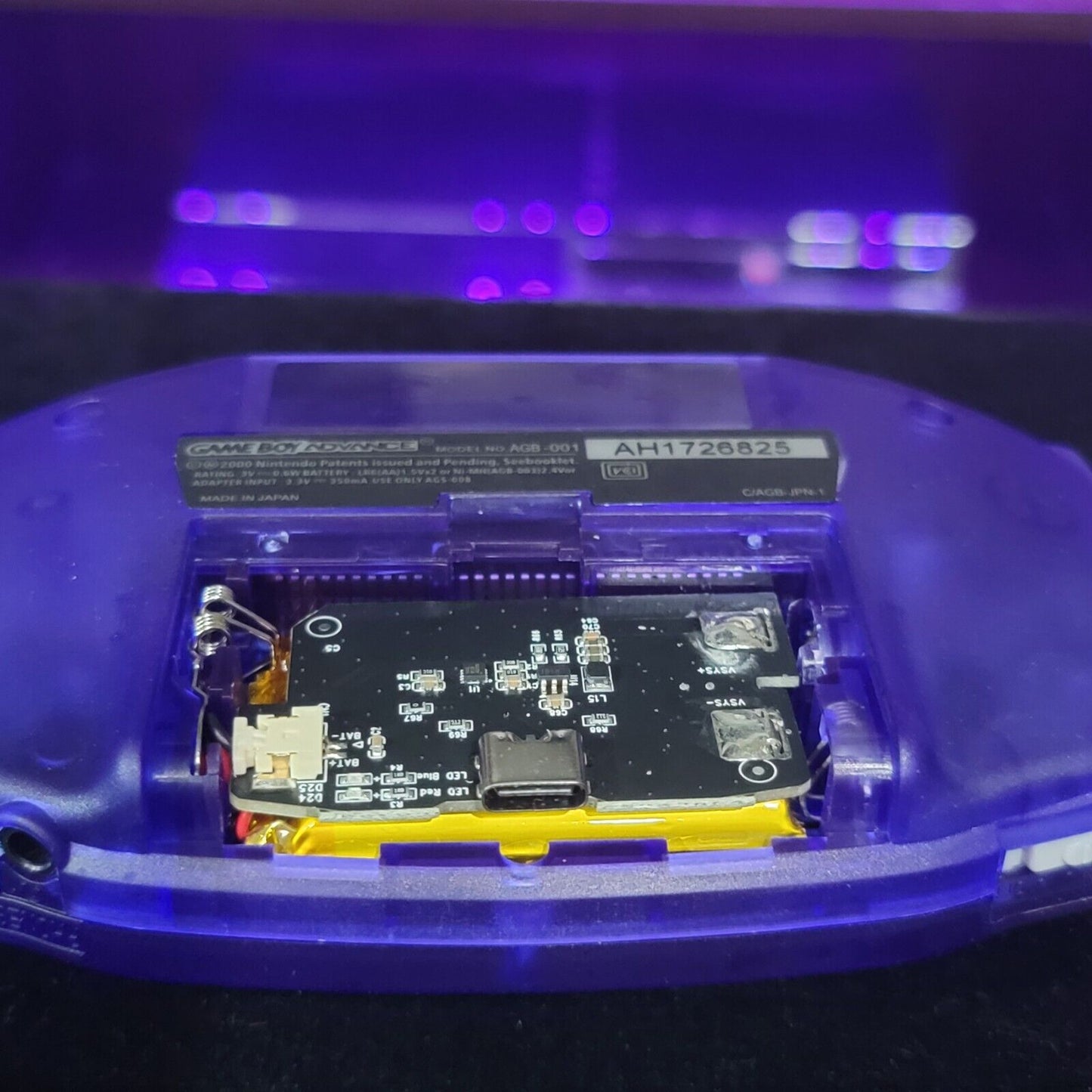 Grape Purpple Game Boy Advance GBA iPS LCD USB-C 1800 mAh Rechargeable Battery