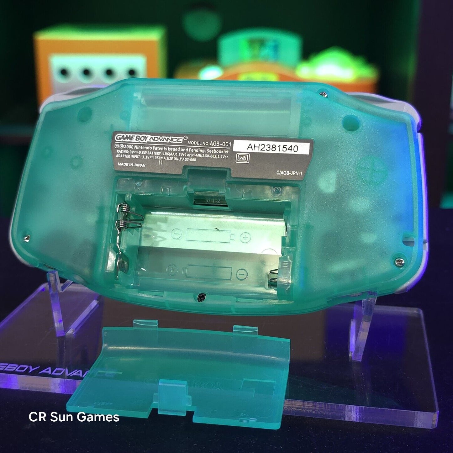 Teal Glow In The Dark GameBoy Advance GBA Console with iPS Backlight LCD MOD