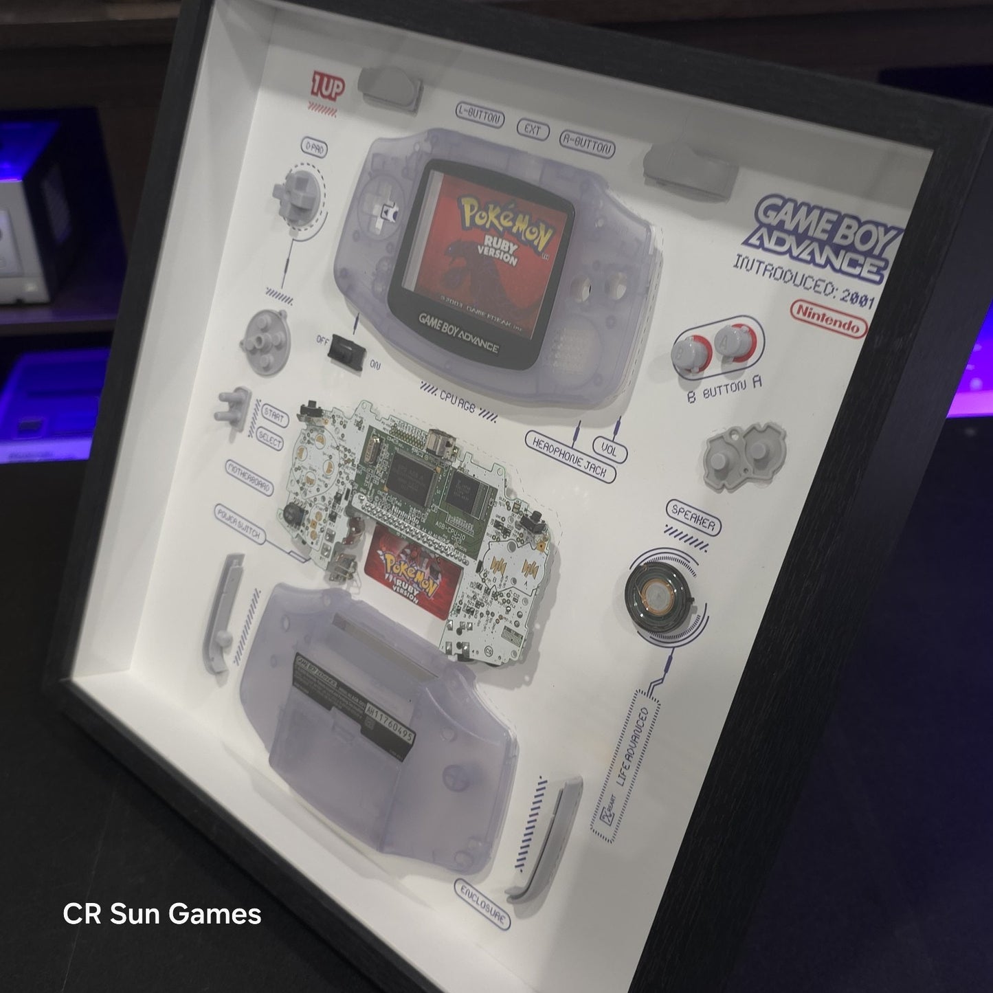 Disassembled Glacial Gameboy Advance GBA Teardown With Frame Original Parts