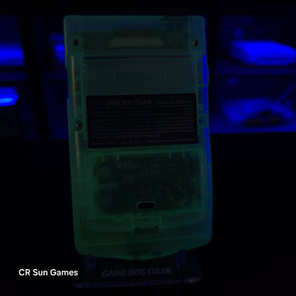 Glow In The Dark Blue Gameboy Color Console OLED Touch & USB-C Recharge Battery