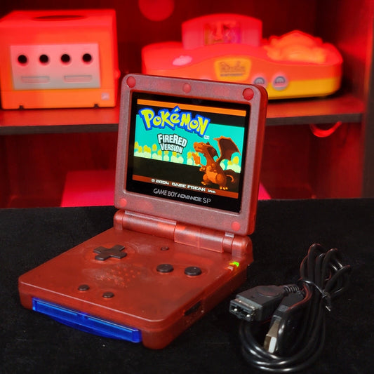 Clear Red Nintendo Game Boy Advance GBA SP IPS V5 And Usbc Charging Port.