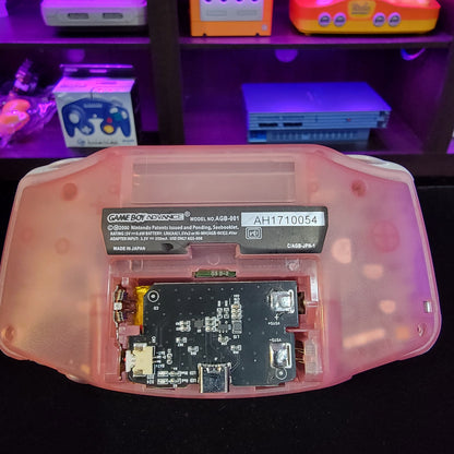 Fushia Pink Game Boy Advance GBA with usbc battery and iPS V2 Backlit LCD Mod