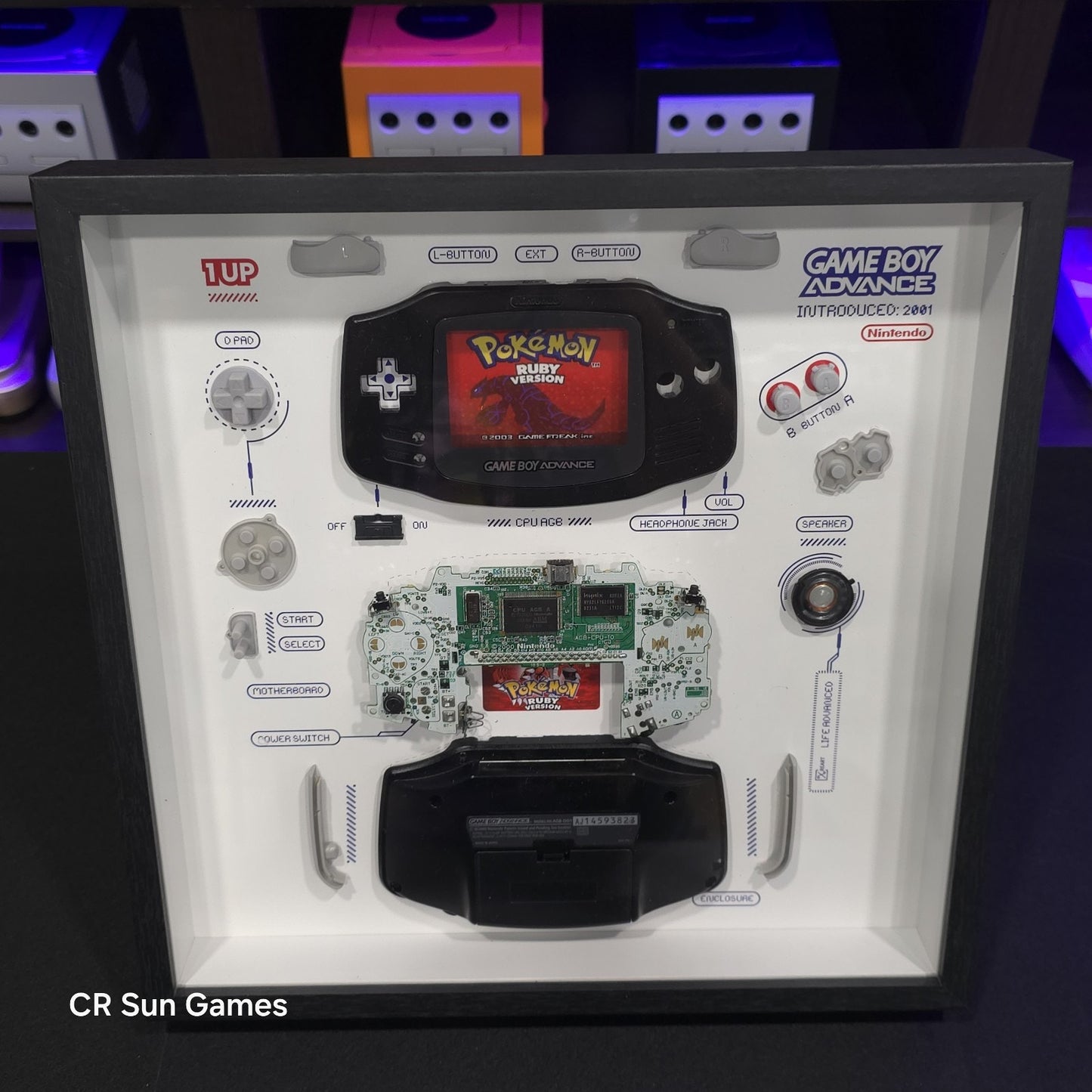 Disassembled Black Gameboy Advance GBA Teardown With Frame Original Parts