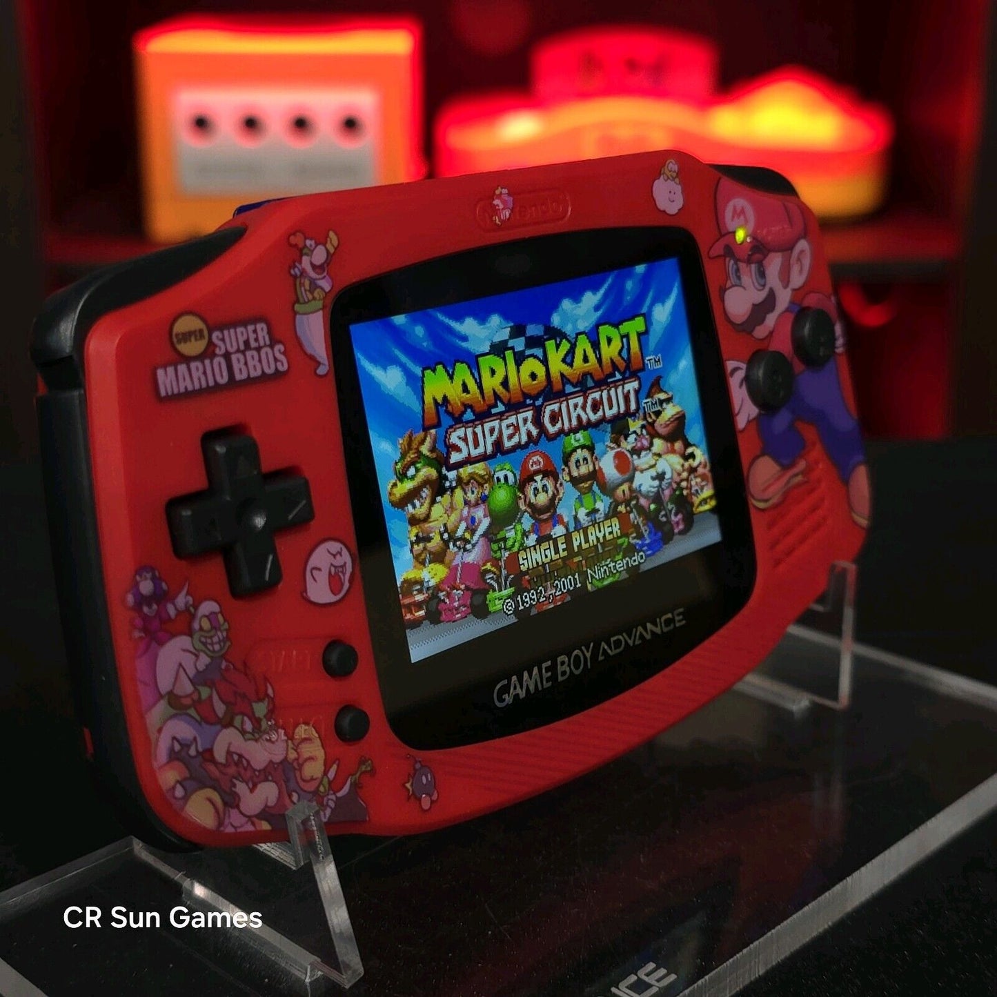 Mario Red Game Boy Advance GBA Console with iPS V5 Backlight Backlit LCD MOD