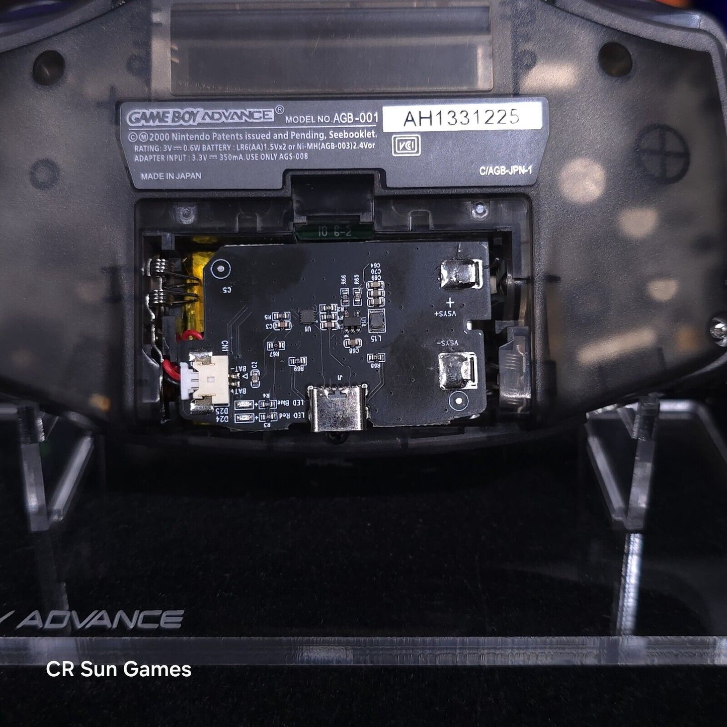 Clear Black Game Boy Advance GBA iPS V5 LCD USB-C 1800 mAh Rechargeable Battery