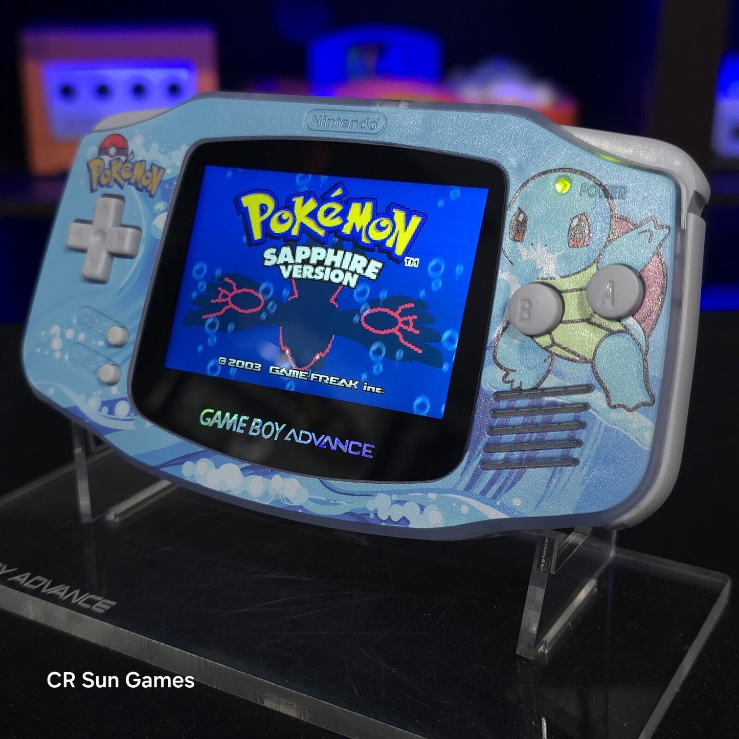 Glacial Squirtle GameBoy Advance GBA Ips LCD USB-C 1800 mAh Rechargeable Battery