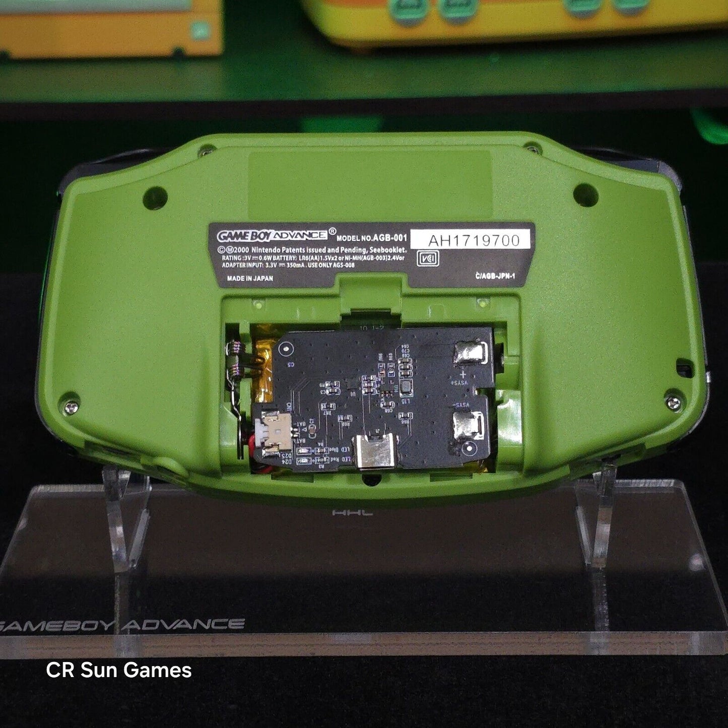 Green Game Boy Advance GBA iPS V5 LCD USB-C 1800 mAh Rechargeable Battery