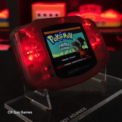 Clear Red Game Boy Advance GBA iPS V5 Backlit Mod And Red LED Mod Console