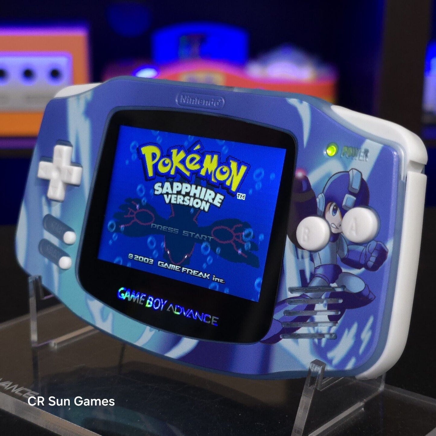 Megaman Blue Game Boy Advance GBA Console with iPS V5 Backlight Backlit LCD MOD