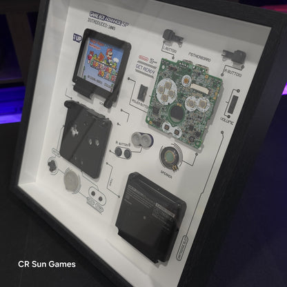 Disassembled Glacial Black Advance SP GBA SP Teardown With Frame Original Parts