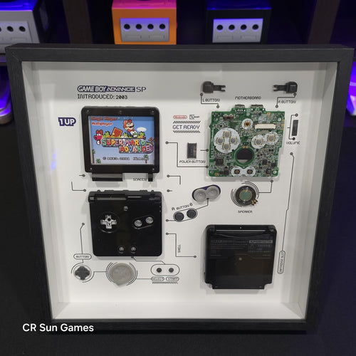 Disassembled Glacial Black Advance SP GBA SP Teardown With Frame Original Parts