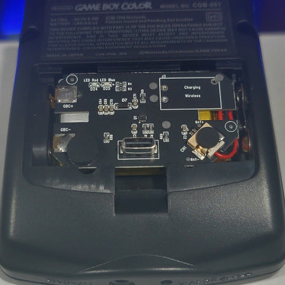 Black Gameboy Color Console OLED Touch Screen And USB-C Rechargeable Battery Mod