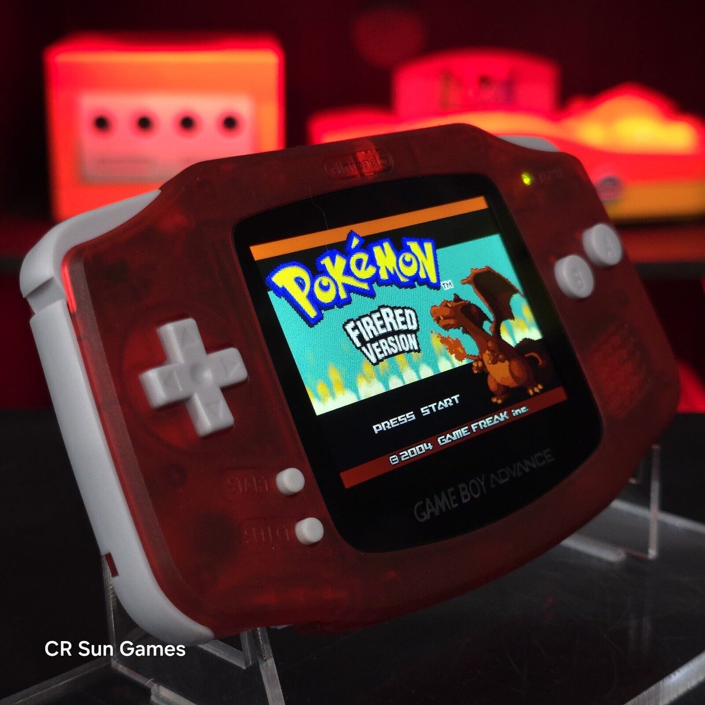 Clear Red Game Boy Advance GBA Console with iPS V5 Backlight Backlit LCD MOD
