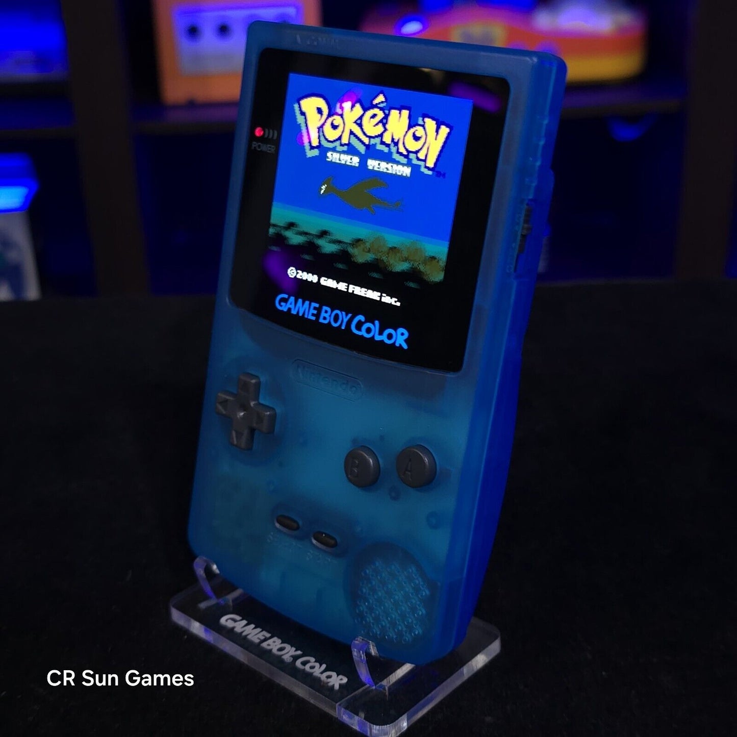 Clear Blue Gameboy Color Console OLED Touch Screen & USB-C Rechargeable Battery