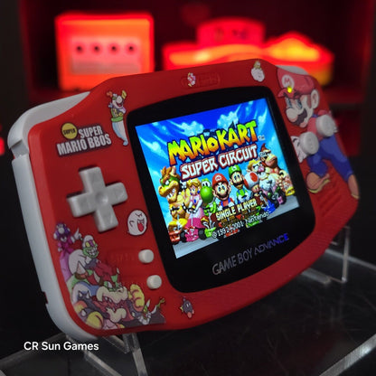 Mario Red Game Boy Advance GBA Console with iPS V5 Backlight Backlit LCD MOD