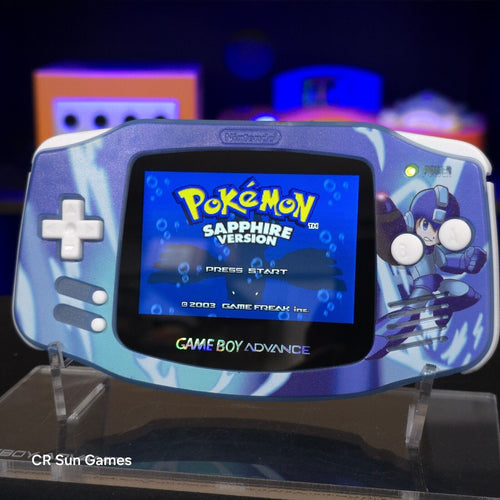 Megaman Blue Game Boy Advance GBA Console with iPS V5 Backlight Backlit LCD MOD