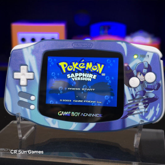 Megaman Blue Game Boy Advance GBA Console with iPS V5 Backlight Backlit LCD MOD