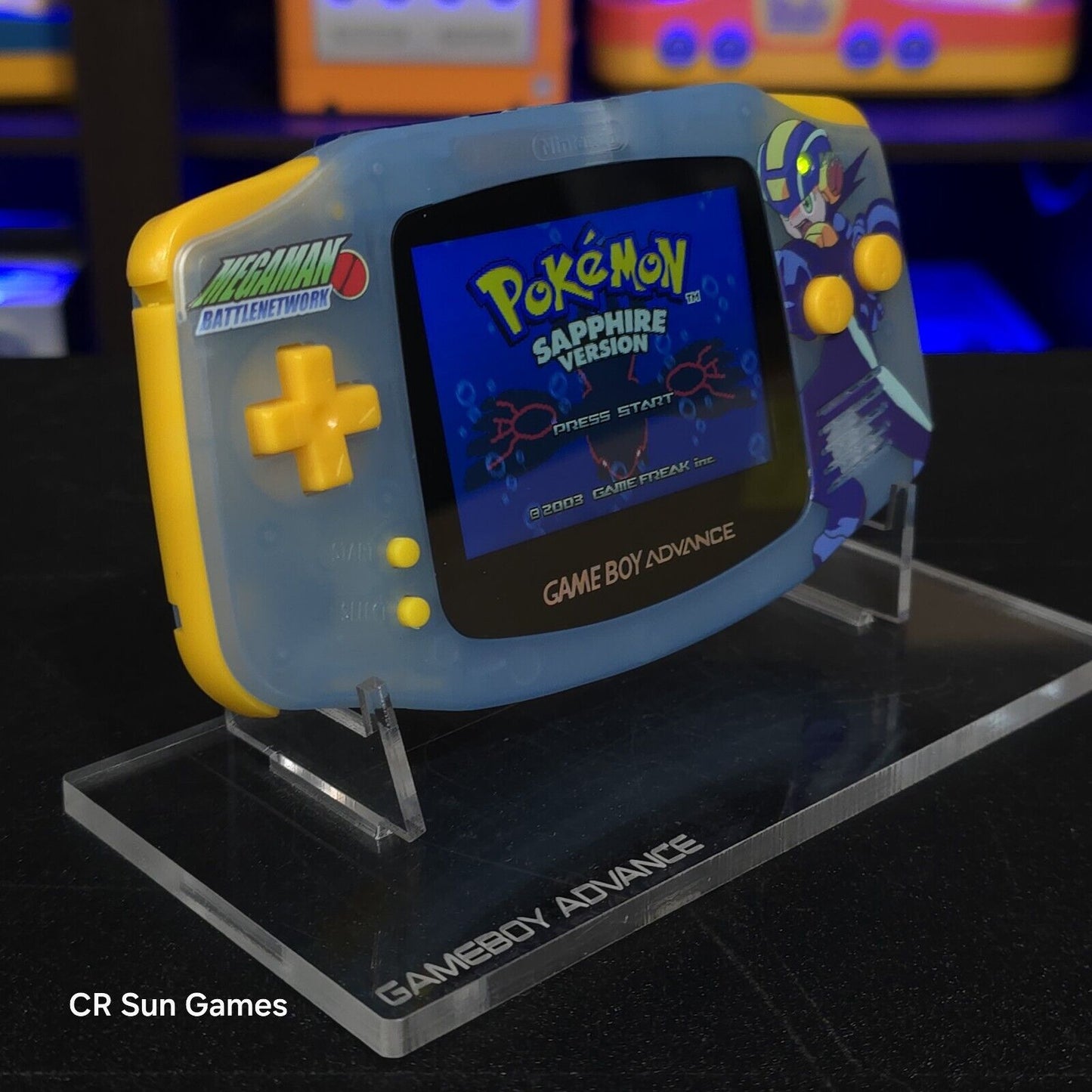 Megaman Blue Game Boy Advance GBA Console with iPS V5 Backlight Backlit LCD MOD