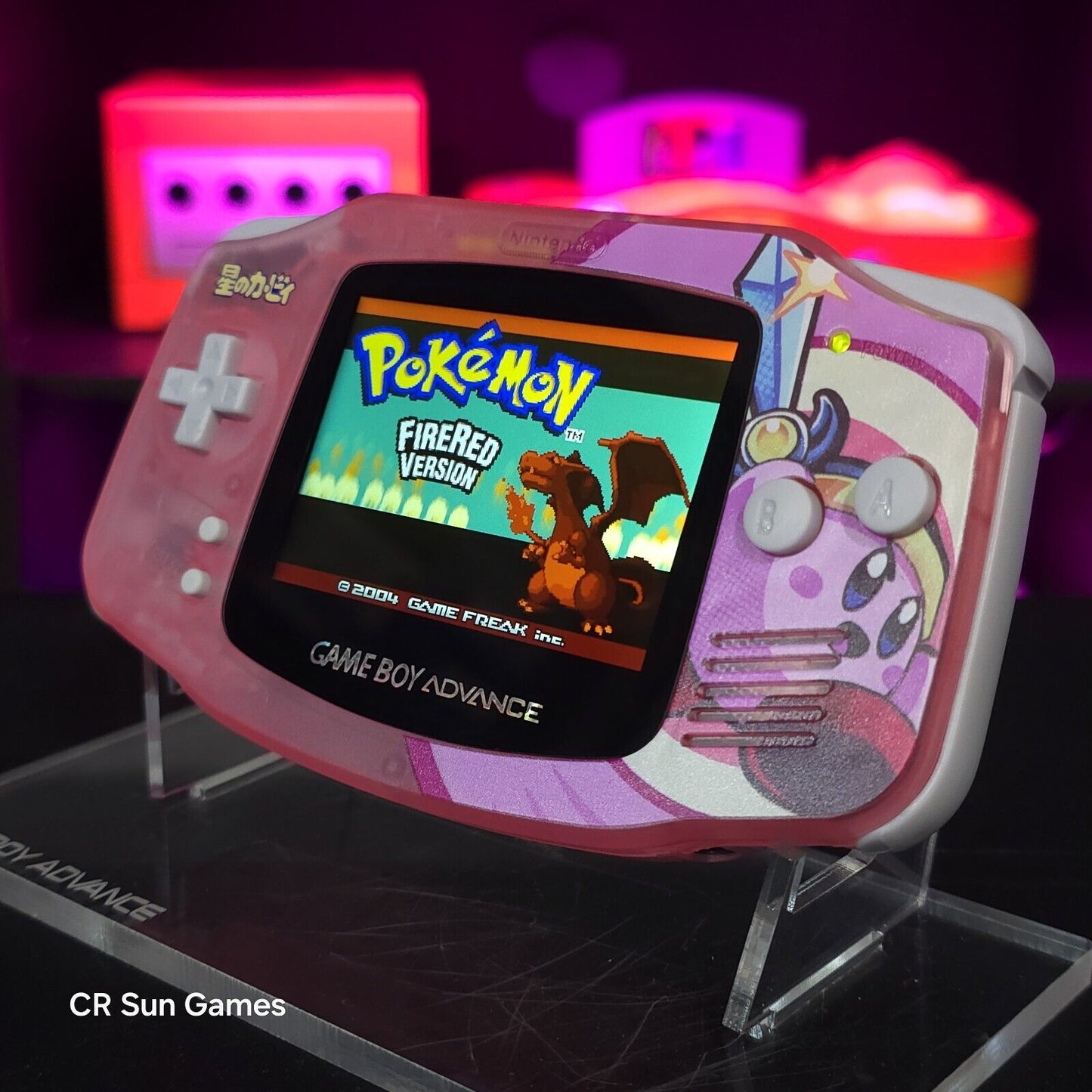 Clear Pink Kirby Game Boy Advance GBA Console with iPS V5 Backlit LCD MOD