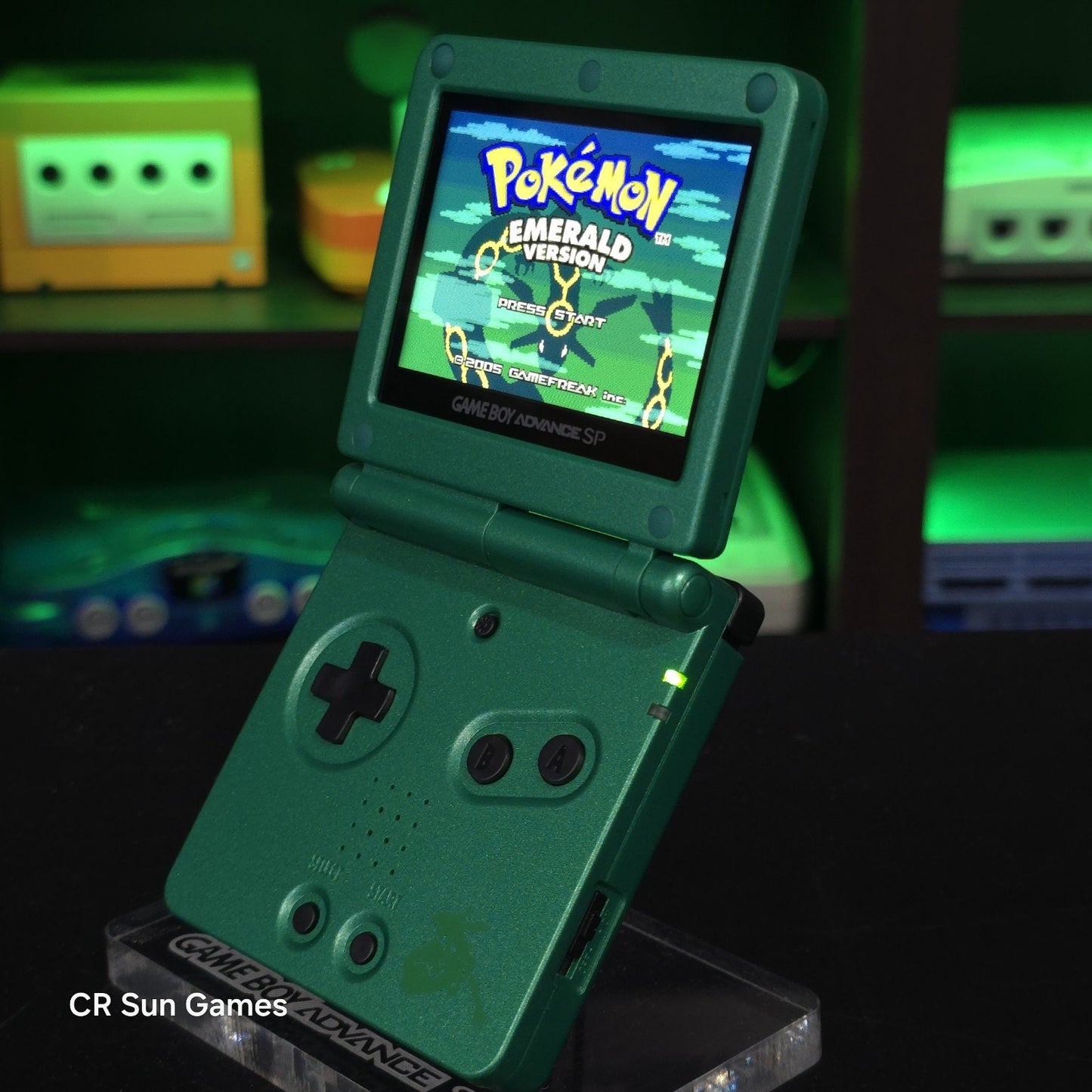 Green Nintendo Game Boy Advance GBA SP IPS MOD Adjustable Brightness - Rayquaza-