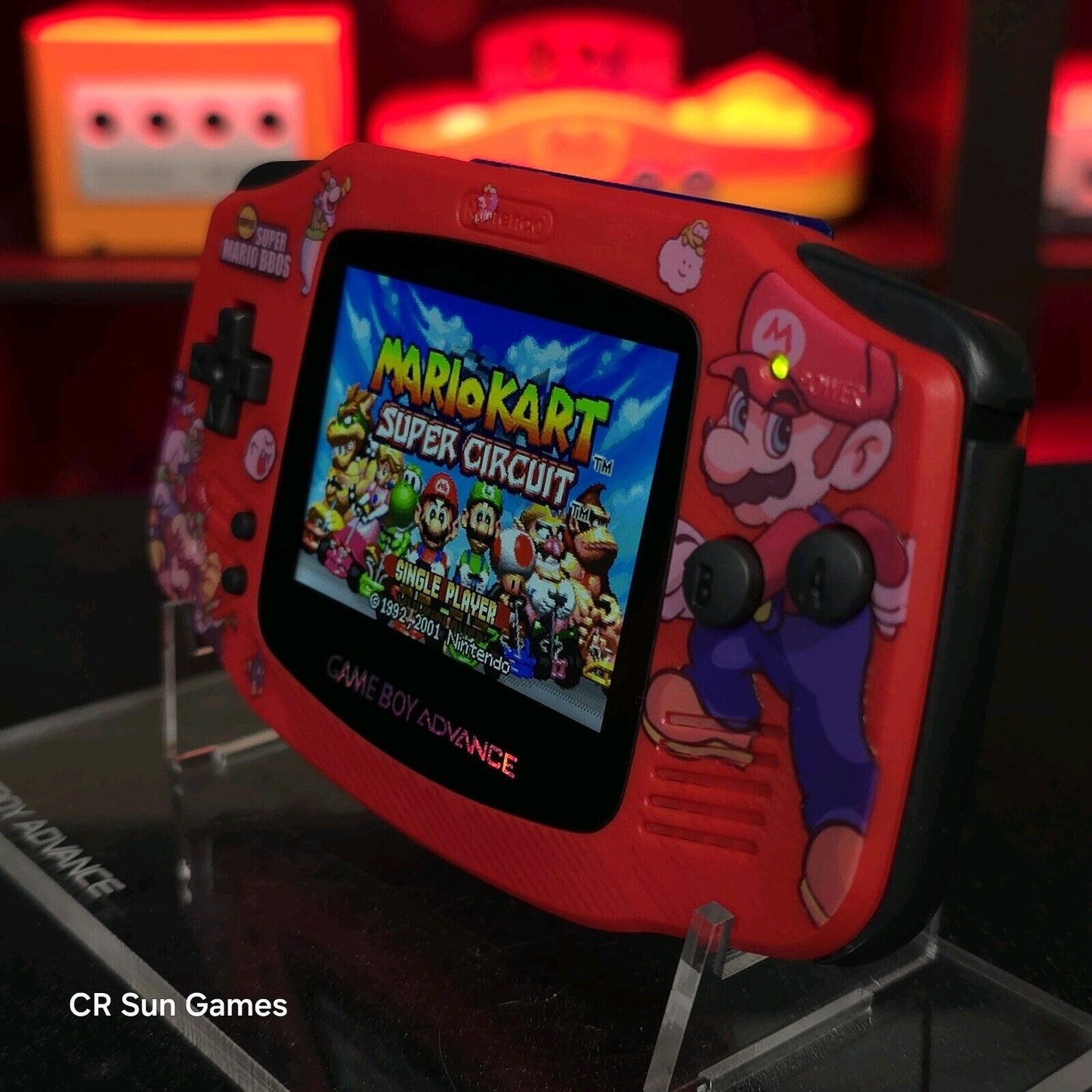 Mario Red Game Boy Advance GBA Console with iPS V5 Backlight Backlit LCD MOD