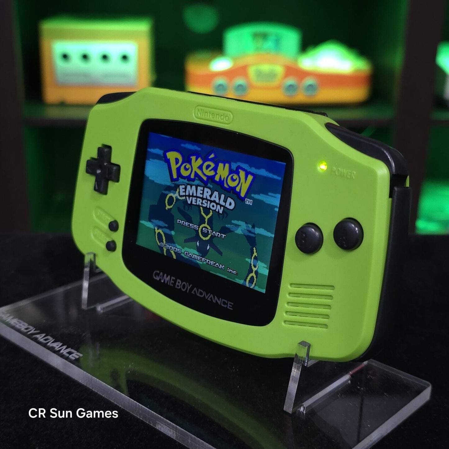 Green Game Boy Advance GBA Console with iPS V5 Backlight Backlit LCD MOD Console