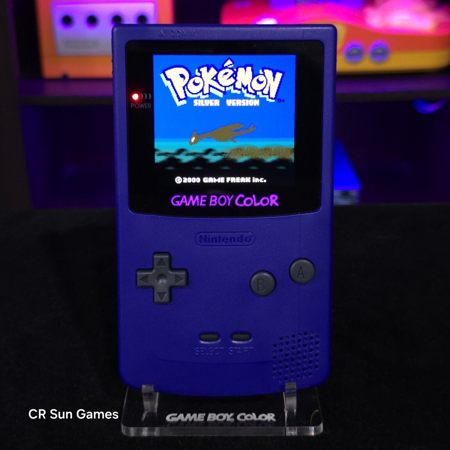 Purple Gameboy Color Console OLED Touch Screen USB-C Rechargeable Battery Mod