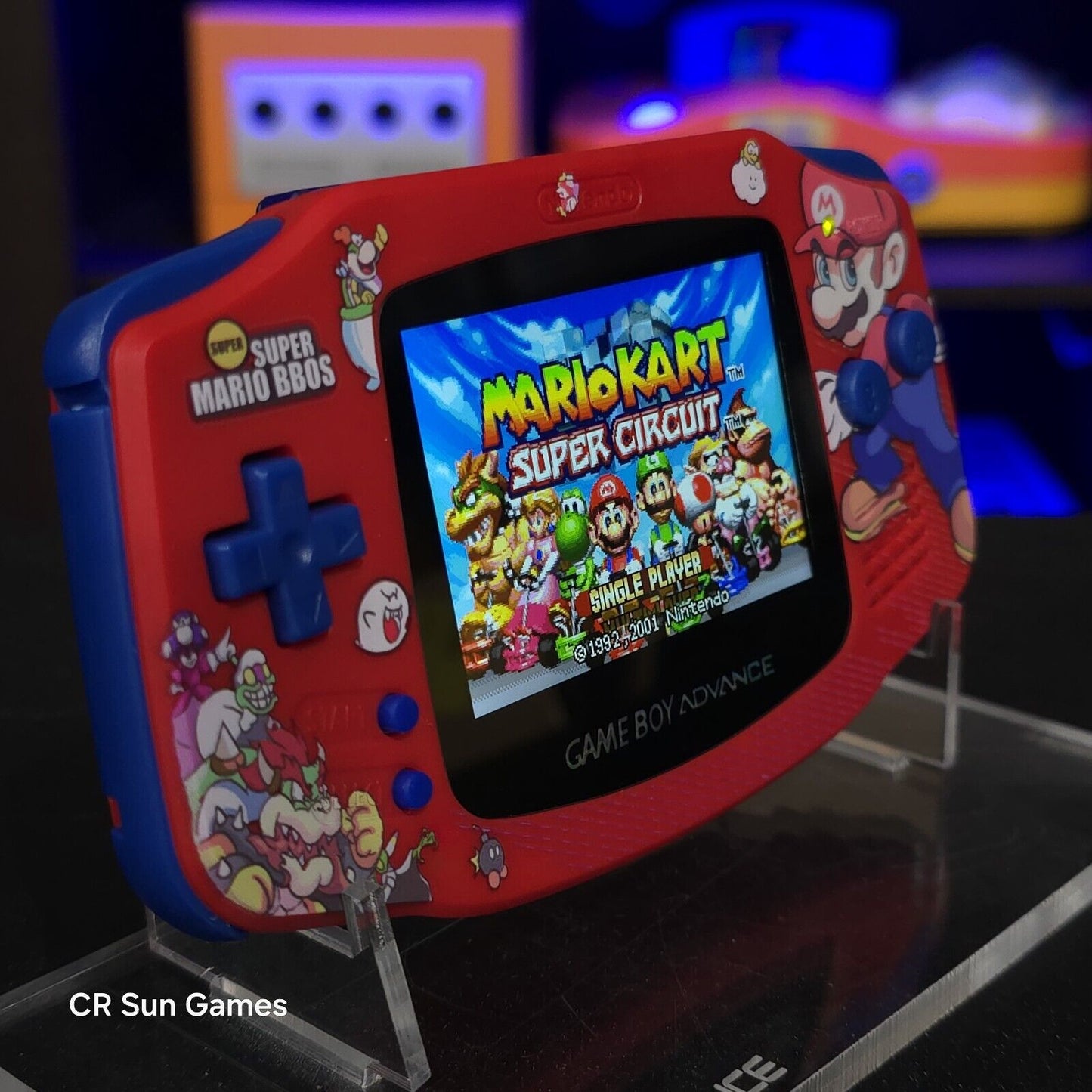 Mario Red Game Boy Advance GBA Console with iPS V5 Backlight Backlit LCD MOD