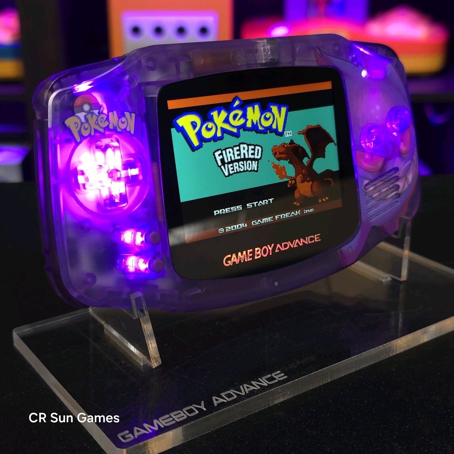 Gengar Purple Game Boy Advance GBA iPS V5 LCD USBC 1800 mAh Rechargeable Battery