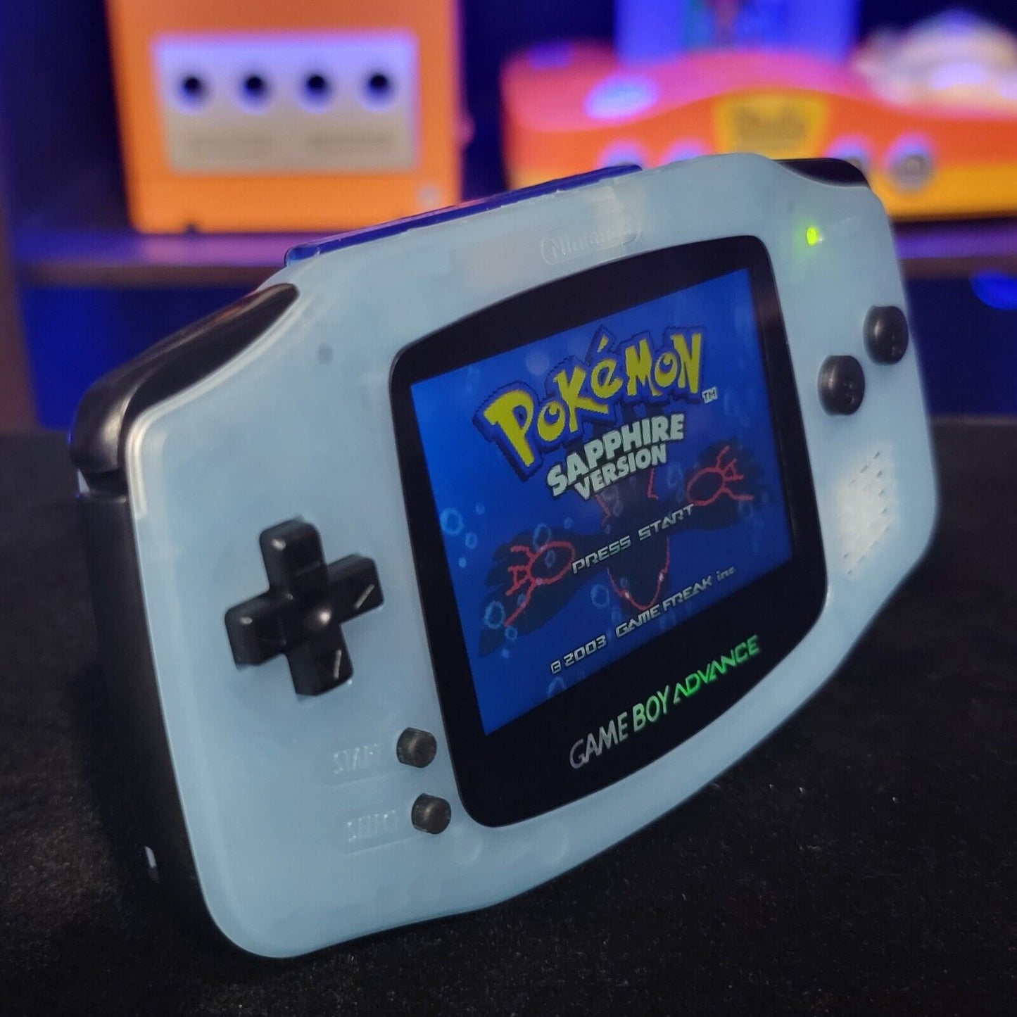 Glacial Glow In The Dark Gameboy Advance GBA Console with iPS Backlight LCD MOD