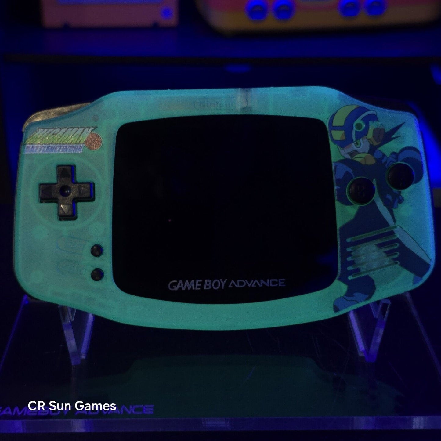 Megaman Blue Game Boy Advance GBA Console with iPS V5 Backlight Backlit LCD MOD