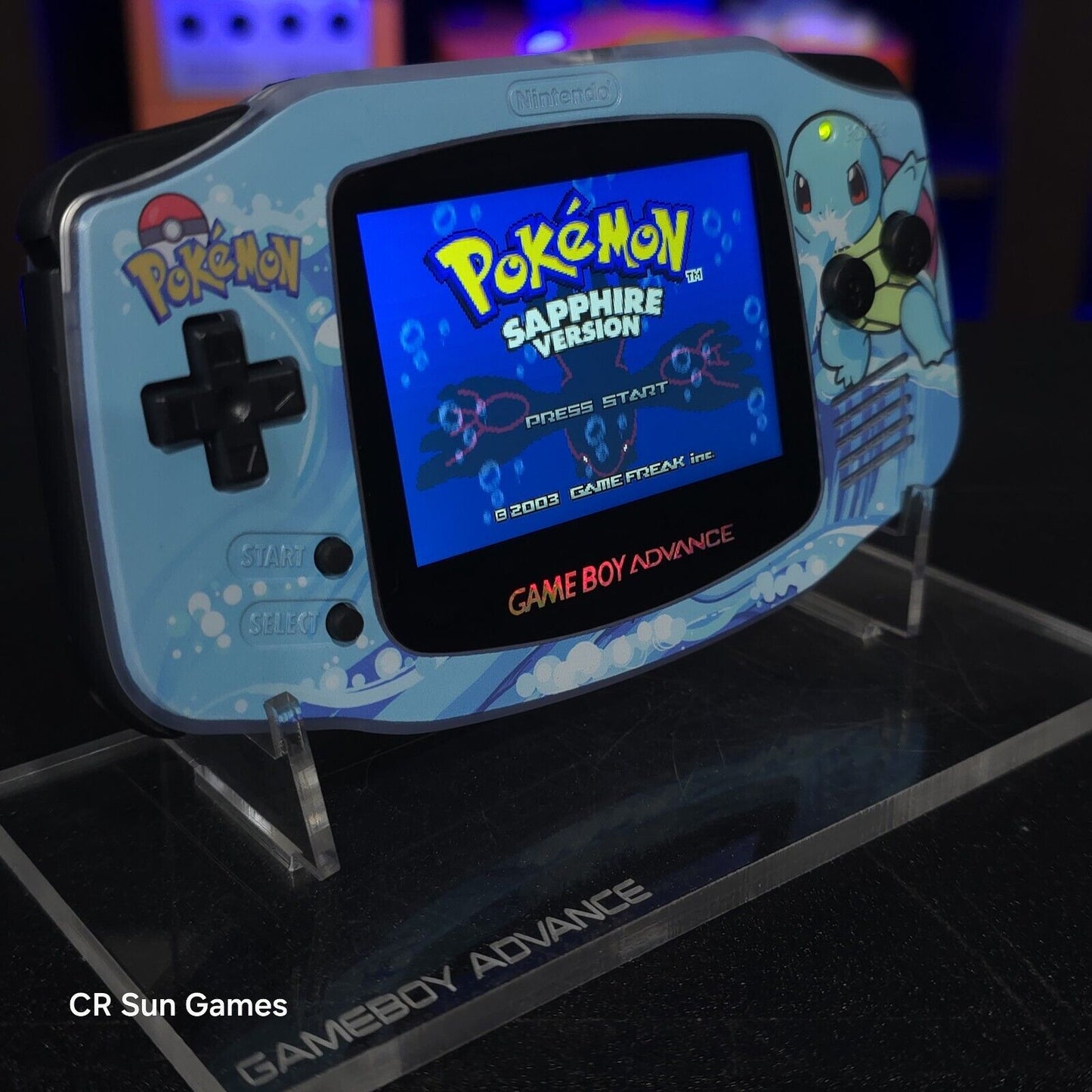 Glacial Squirtle GameBoy Advance GBA Console Ips V5 Backlight Backlit LCD MOD