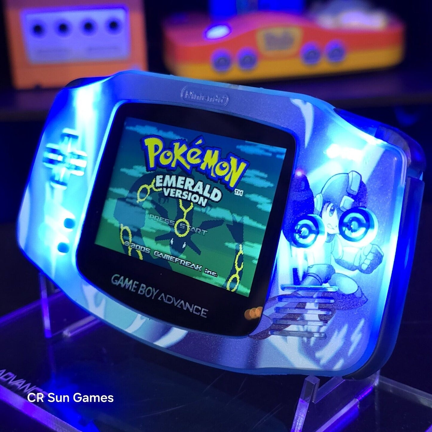 Megaman Glow Game Boy Advance GBA iPS V5 Backlit Mod & Blue LED Mod Console