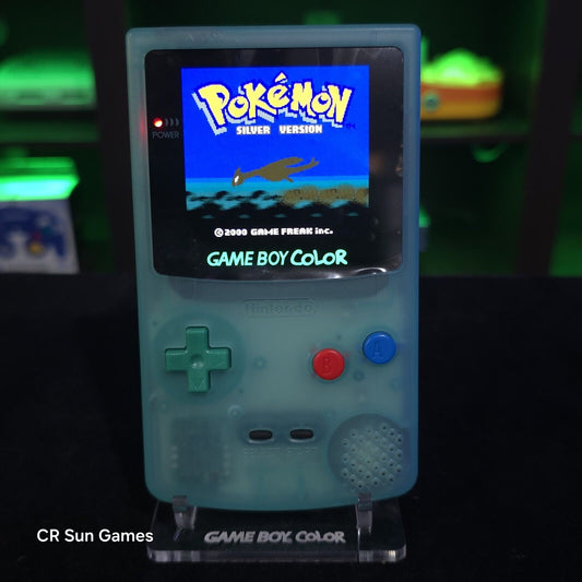 Glow In The Dark Blue Gameboy Color Console OLED Touch & USB-C Recharge Battery
