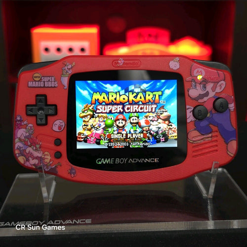 Mario Red Game Boy Advance GBA Console with iPS V5 Backlight Backlit LCD MOD