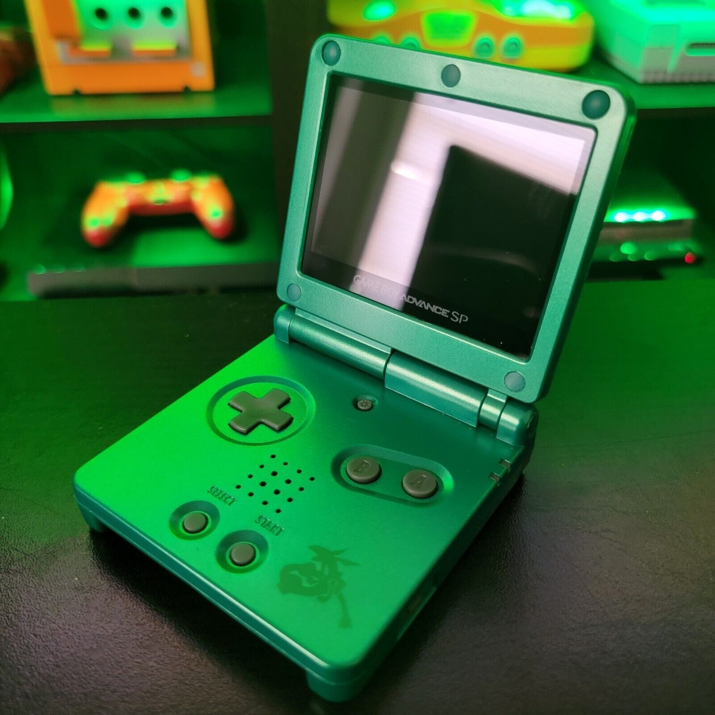 Green Nintendo Game Boy Advance GBA SP IPS V2 and Usb-C MOD - Rayquaza